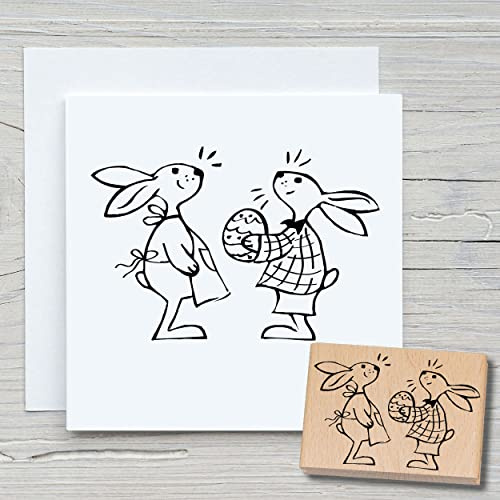 NEWSTAMPS Stempel Zwei Hasen Motivstempel groß aus Holz & Gummi zum Karten basteln, Holzstempel, Ostern, Osterkarte, Osterhase, Scrapbook, Textilstempel, Deko, Kinder