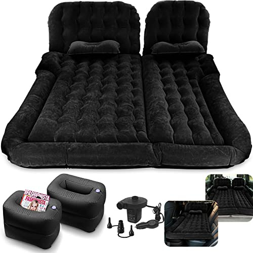 Byomostor 3 in 1 SUV Air Matterss | Car Mattress with Electric Air Pump-2 Support Fillers & 2 Pillows Fits SUV|MPV|Minivan for Road Trip Camping Black