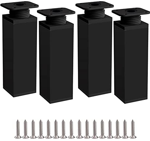 Möbelfüße Verstellbar Schwarz 4 Stück Tischbeine 150mm aus Aluminium Höhenverstellbare Füße 0-20mm Möbelfüße Metall für Schränke, Kommode, Sofa