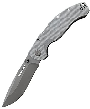 Harnds Timberwolf Cuchillo plegable con hoja de acero D2 de 9.14cm cuchillo de camping con mango backlock G10 filo liso y clip de bolsillo (Gris titanio)