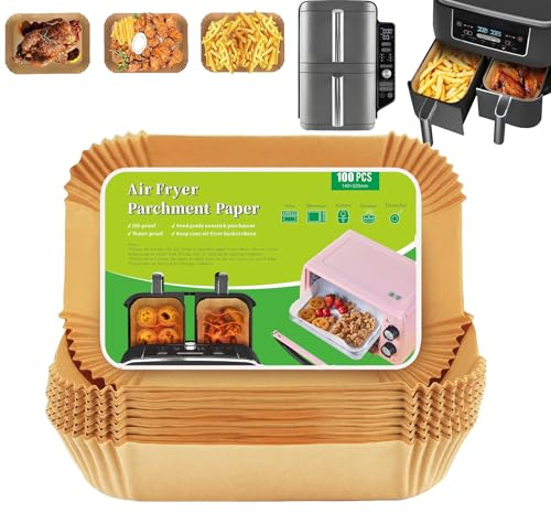 100 Stück Backpapier Für Heißluftfritteuse Airfryer Zubehör 22x14cm7.6-9.5L | Airfryer Backpapier Kompatibel Mit Für Ninja Foodi MAX Dual Zone AF300EU AF400EU SL400EU AF500EU BPA Frei Öldicht Wasserdicht