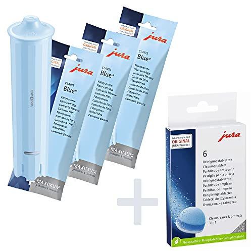 Jura Claris Blue+ Wasserfilter + Jura 3-Phasen 6 Reinigungstabletten - Vorteilskombination - 3 Filter + 6 Reinigungstabletten