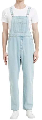 QUASSSSS Bib Overalls for Men Denim, Relaxed Fit, Light Blue, US1-L