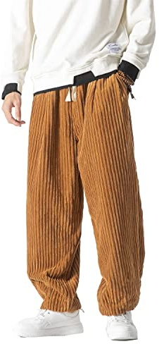 Seidarise Pantalon en Velours côtelé pour Homme - Coupe Ample - Coupe décontractée - Extensible - Taille élastique - Cordon de Serrage, Marron, XX-Large