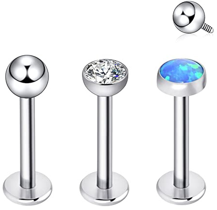 Longbeauty G23 Titan Lippenpiercing Studs Labret 16G CZ Opal Medusa Monroe Barbells Tragus Helix Lippe Schraubverschluss Piercing Körperschmuck