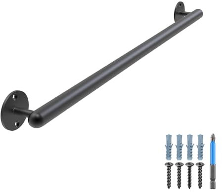 Dolibest Handlauf Metall, 81cm Treppenhandlauf Schwarz Wandhandlaufe Geländer Treppengeländer Haltegriff Innen Außen 3.3cm Runde Rutschfest Wandmontage Sicherheitsgriff für Jüngere/Kinder/Behinderte