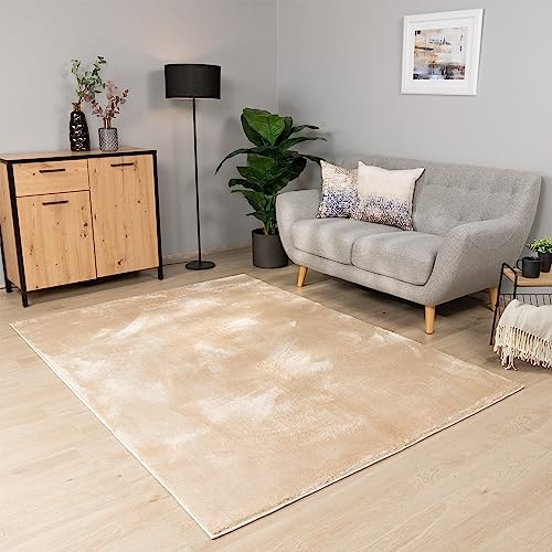 Paco Home Teppich Wohnzimmer Schlafzimmer Kurzflor Waschbar Einfarbiges Muster Flauschig Weich rutschfest Moderne Deko, Grösse:200x280 cm, Farbe:Dunkel-Beige