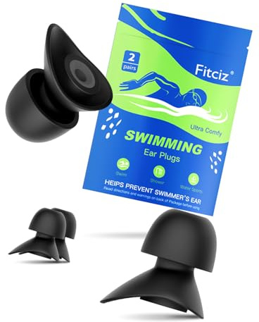 Fitciz Ohrstöpsel Schwimmen Erwachsene - mit Delikat Aufbewahrungsbox - 2 Paare Wiederverwendbare Weich Silikon Ohrenstöpsel Schwimmen - Swimming Earplugs (Schwarz für Damen)