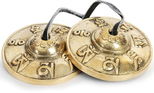 Cymbales mantra tibétaines Tingsha – Om Mane Padme Hum – Cloches de méditation de 6,3 cm avec étui de rangement pour la guérison spirituelle et la pleine conscience pour instrument de percussion