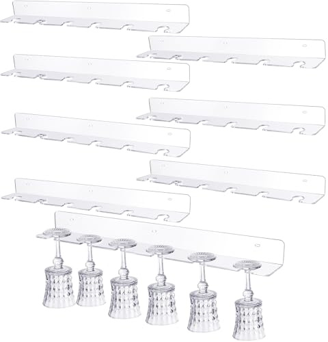 Barydat 8 Pcs Acrylic Champagne Wall Flute Holder Wine Glass Rack, 24 | Wall Mounted Hanging Display Wine Glasses, Clear Acrylic Shelves, for Home Bar Party Supplies, Space Saving Storage