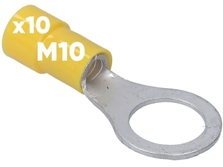 Kalitec 10x Ringkabelschuh 4-6mm² M10 Gelb - Teilisolierte Quetschverbinder | Hochwertige Kupfer-Kabelverbinder mit PVC-Kragen, ideal für KFZ und Hifi, sicheres Crimpen von Kabeln und Litzen.