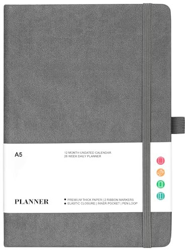 Planer 2024 - A5 Tagesplaner undatiert, 14,5 x 21,6 cm, Wochen- und Monatsplaner 2024, Hardcover Agenda, Tagesplaner 2024, um organisiert zu bleiben und die Effizienz zu steigern, jederzeit starten,