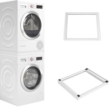 Wasophoogte Zwischenbaurahmen trockner wasmachine, Verbindungsrahmen Waschmaschine trockner universal, Weiß, 100kg (54,5x60,5cm) Wasmachine trockner verbinding, Trockner auf waschmachine Stellen