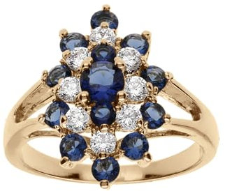 1001 Bijoux Bague plaqué or marquise oxydes bleu et blancs + écrin (offert) - tour de doigt 54
