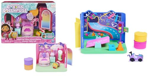 Gabby‘s Dollhouse Deluxe Raum, Sweet Dreams, Schlafzimmer mit Kuschelkatze & Deluxe Raum, Purr-ific Play Room, Spielzimmer mit Carlita Spielzeugauto