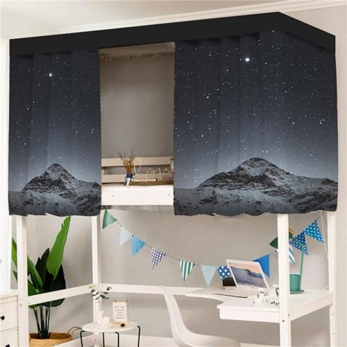 Treer Bettvorhang Hochbett Etagenbett Blackout Vorhänge Staubdicht Betthimmel Hochbett Kinder Bettzelt Schlafsaal Bettvorhänge Schlafzimmer Studentenwohnheim (Nächtlicher Himmel,1.5x2M)