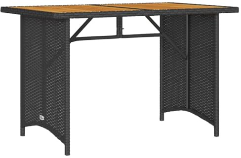 Makastle Polyrattan Gartentisch Garten Esstisch Balkontisch Terrassentisch Wetterfest Garten Tisch Esstisch Gartenmöbel mit Holzplatte Schwarz 110x68x70 cm Poly Rattan