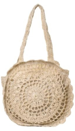 DGSYUAN Stroh Strandtasche Strohtasche Sommer Strohtaschen Stroh Gewebte Runde Umhängetaschen Damen Strandtaschen Strohsack