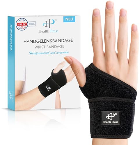 Health Press Handgelenk Bandagen – 1x Handgelenkstütze – Handgelenkbandage – Entlastung & Stabilisierung des Handgelenks – Kompression Handgelenkschoner – Stützbandagen für Handgelenke Rechts/Links
