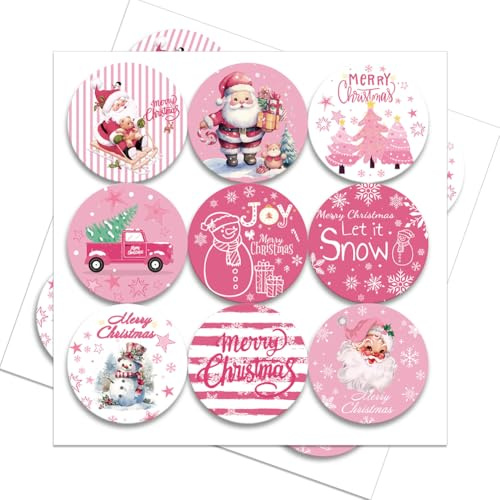 Weihnachtssticker,Aufkleber Frohe Weihnachten Rosa 180 Stück, Etiketten Weihnachten Selbstklebend Weihnachtsaufkleber Für Frohe Weihnachten Scrapbook Geschenkanhänger Grußkarte Umschläge Dekor