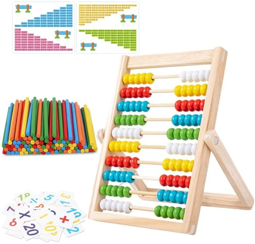 Exbrith Abakus-Rechenständer für Kinder, Rechenschieber 1. Klasse, Holz Rechenschieber 100 mit 100 Zählstäbchen, Lernhilfen für das Zählen von Kindern, Rechner für Früherziehung