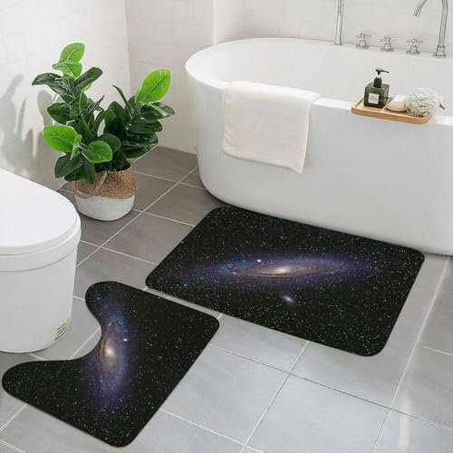 AELKSP Badezimmerteppich Set 2 Teilig,Stern Andromeda Galaxie Nebulosa Milchstraße Kosmos Offener Sternhaufen Kugelförmig NA,rutschfest Waschbar Badvorleger Set,Saugfähig Badematte Badteppich Set mit