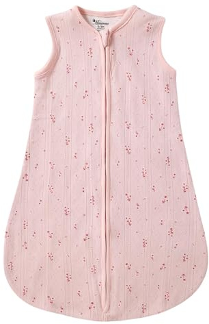 Minicoco Baby Schlafsack tragbare Decke Neugeborene Schlafsack für Frühling/Sommer, 0,5 Tog(22-27℃), 100% Bio-Baumwolle, leicht und weich, 0-6 Monate (Kleine rosa Blumen, 0-3 Monate)