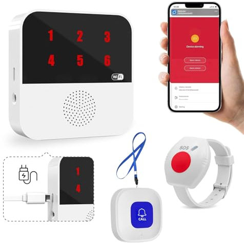 WIOONI Salvavita Anziani, Pulsante di Emergenza WiFi per Anziani Bracciale di Emergenza Sistema di Allarme di Emergenza per Anziani Pazienti Disabili, Compatibile con le app Smart Life e Tuya