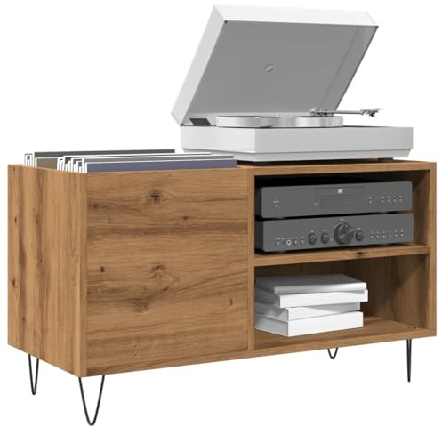 Gecheer Mobile Porta Dischi, Scaffale per Vinili 84,5x38x48 cm in Truciolato e Ferro con Stile Industriale for Collezione Disco LP e Giradischi