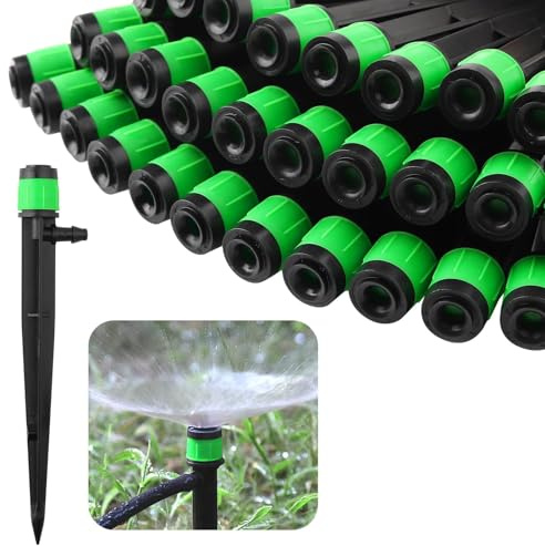 Rolcoassuns 100 unidades de riego, micropulverización ajustable a 360 grados, aspersor de flujo de agua, apto para tubos de riego de 1/4 (4-6 mm) para jardín