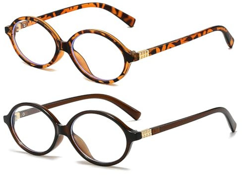 LJCZKA 2 Paia di Occhiali Luce Blu Ovali Donna Montatura Occhiali da Vista Donna Ovali Anti Affaticamento per Computer Gioco Lettura