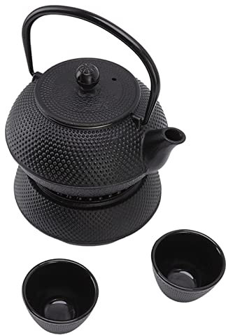 Service à thé, Bouilloire en Fonte de 800 Ml avec Tapis Chauffant, Tasses, Passoire, Théière en Fonte, pour la Réception des Invités et la Décoration de la Maison