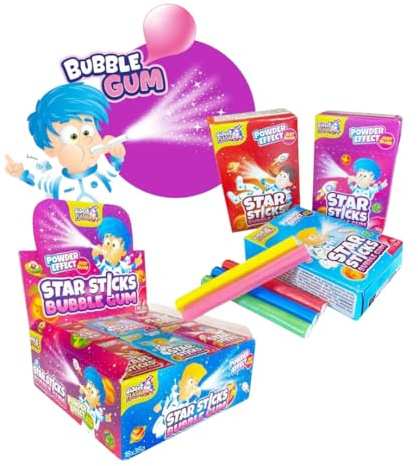Star Sticks Bubble Gum 18er Display – Kaugummi-Stangen mit Rauch-Effekt – Fruchtige Kaugummis für Kindergeburtstage, Partys oder als Mitgebsel