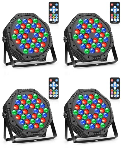 MOSFiATA LED Stage Light,RGB 36 LED Strobe Lights Sound Activated DMX Control,7 Modes Uplighting Lights with Remote Control Stage Lighting,Disco Party Lights for Club,Peformance（4PCS