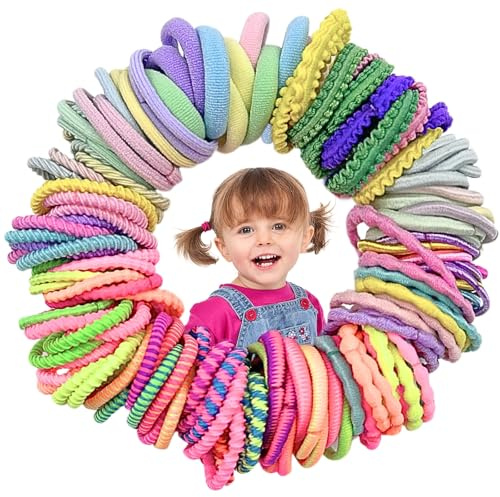 LUFFLOK 150 Pezzi Elastici Capelli Bambina e Donna Colorati, 15 Fasce per Capelli di Stile per Bambine e Bambini, Elastici per Capelli Senza Danni, Codini e Accessori per Capelli Bambina (150 Pezzi)