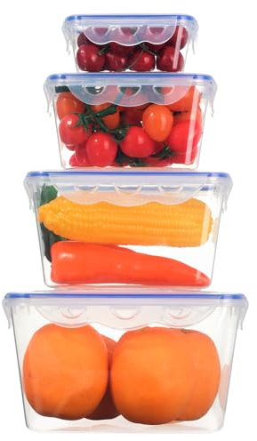 Cozary Insieme di 4 Contenitori Ermetici per Alimenti:2,7L+1,55L+0,8L+0,25L,PP Alimentare,Senza BPA,a Prova di Perdite,Contenitore con Coperchio Adatti al Microonde, Congelatore e Lavastoviglie