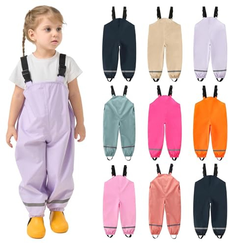 BVEBJDX Kids Waterproof Dungarees UK Clearance Childrens Rain Trousers with Adjustable Shoulder Straps Boys Girls Rain Pants Reflective Strip Overalls Solid Color Rainwear for Outdoor Play, 2-7 Years