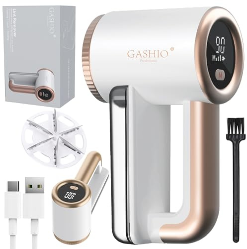 GASHIO BL560 Luddborttagare – elektrisk luddborttagare med 6 blad av rostfritt stål, USB-C-batteri, 3 hastigheter, för kläder, tröja, ull, kashmir, filtar, möbler, textilier och soffor, bärbar