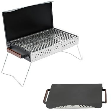 Barbacoa De Carbón Plegable Con Parrilla Extraíble, Estufa De Barbacoa Portátil, Cuerpo De La Estufa De Una Sola Pieza, Diseño De Apertura Y Cierre En Un Segundo Barbacoa De Leña Y Carbón(Black)