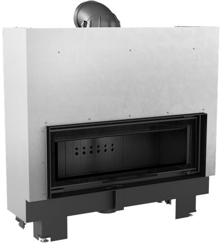 Kamineinsatz aus Stahl MB100 14 kW Ø 200 mit Schiebetür schwarz Verkleidung