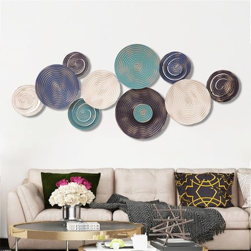 Große Wandkunst aus Metall, geometrische runde Wanddekoration für Wohnzimmer, 3D-Wandskulpturen in Blau, Braun und Weiß, Moderne Wanddekoration, Kunstwerk für Schlafzimmer, Esszimmer, Büro,