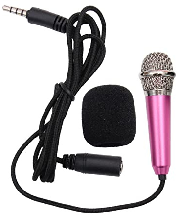 Mini Micrófono Portátil Rosa para Teléfono y Ordenador Cable 150 Cm | Aleación de Aluminio, Grabación de Voz y Chat, Incluye Auriculares, Ligero y Fácil de Llevar Color Aleatorio