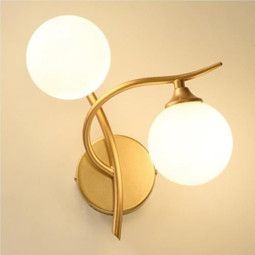 LOGT LED Wandleuchte Innen Gold Glaskugel Wandlampe Modern Doppelglas Kugellampe Wand G9 Kristall Wandbeleuchtung 2 Flammige Runde Metall Deko Lampe Flurlampe Wohnzimmerlampe Badezimmerleuchte,R