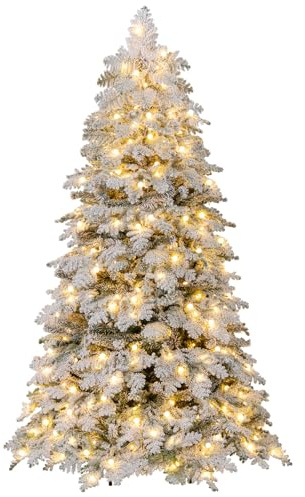 RELAX4LIFE Albero di Natale 180cm/210cm, con 260/320 Luci Incorporate, 8 Modalità, Base in Metallo, 616/806 Rami Folti in PE e PVC, Effetto Realistico (180cm)