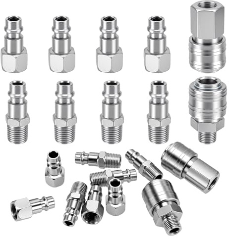 CHIHEUNG 20PCS Air Line Connectors, Euro Air Compressor Fittings, 1/4 BSP Quick Connect Couplers for Air Compressor Accessories