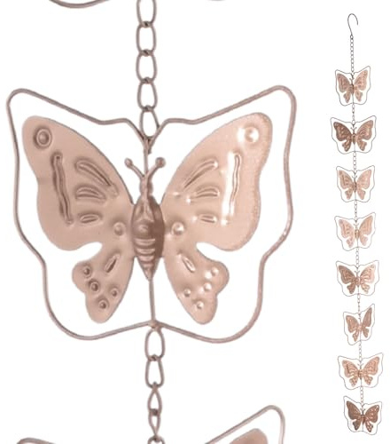 Chaînes De Pluie En Métal Pour Gouttière, 120cm Chaîne De Drainage Carillons De Pluie Vintage, Chaîne De Gouttiere À Suspendre En Form D'arrosoir/Papillon/Cœur/Cloche Pour Porche Jardin Extérieur