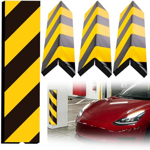 RANJIMA Paracolpi Garage, Protezione Portiere Auto, 4 Pezzi Paracolpi Portiere Auto, Paraspigoli Angolari. Angolari per Muro, Paraspigoli Gommapiuma, Riflettente, 40x10x1,5cm, Giallo
