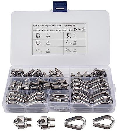 GZYF Morsetto fisso per fune metallica M5 da 20 pezzi e anello triangolare a forma di cuore di pollo da 20 pezzi