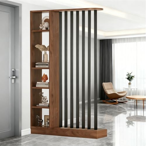 Entrance Hall Partition Screen Column Floor to Ceiling Wall Room Divider with Storage Shelf Entrance Halls Cabinet Privacy Partition Wall Room Divider (Dark Walnut+Black, L39 xW9 xH79)