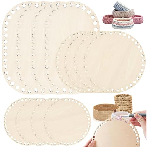 Zhixifan 12 Stück Korbboden zum Häkeln, Holzboden für Häkelkorb, 6 mm Loch, Dicke 3 mm, Blank Naturholzkorbboden Setfür DIY Körbe Geldbörse Zubehör Taschenboden Häkeln